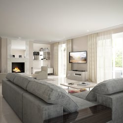 Wohnraum mit Kamin und TV-Lounge | Villa JUAN | Alt-Meererbusch