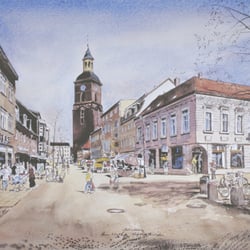 Am Markt, Nikolaikirche, Aquarell, 29,5×40,5 cm, 1996