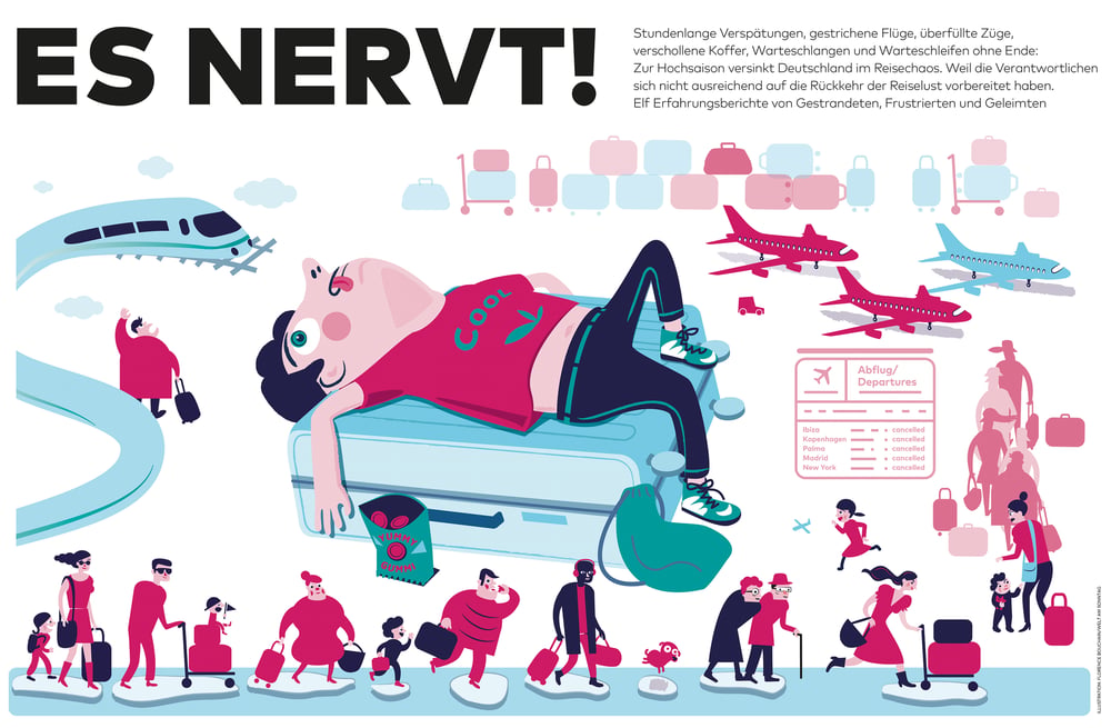 Reisechaos, Illustration für die WELT AM SONNTAG, 17.07.2022