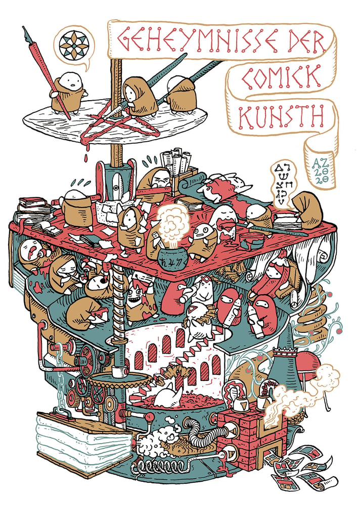 Illustration für einen Comicworkshop (Feder und Tusche, digitale Koloration)