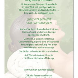 Kosmetikflyer für Mittagsaktion Claudia Peters von Borstel