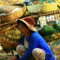 vietnamese woman with a chicken