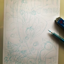 Vorzeichnung mit blauen Druckbleistift