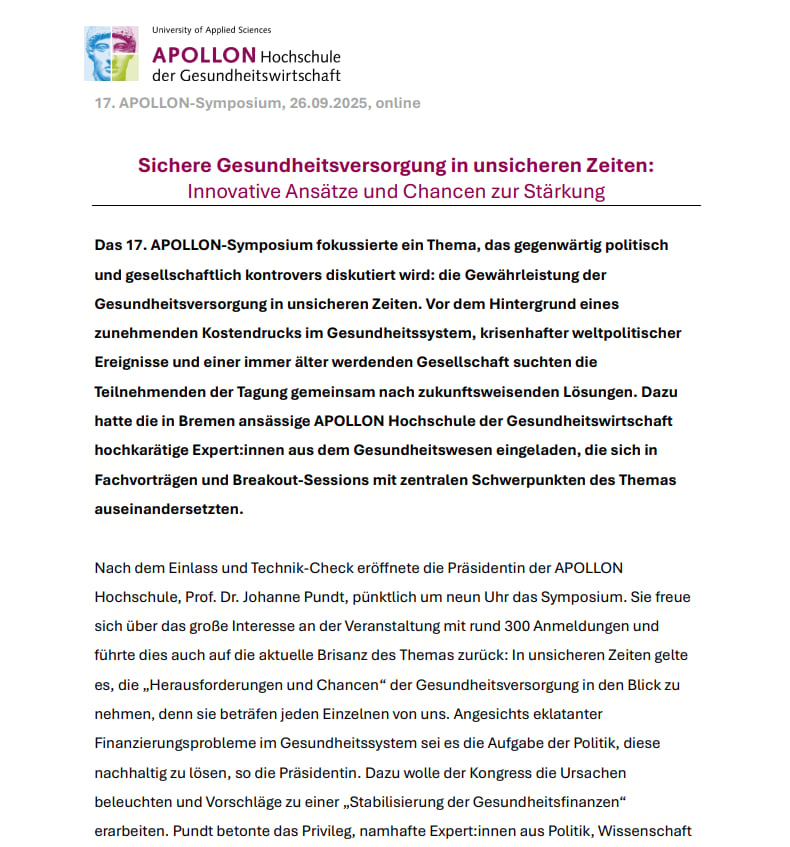 Gesundheitswirtschaftlicher Kongressbericht