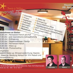 Postkarte als Einladung zu einer Hausmesse Beautysalon Redröh München