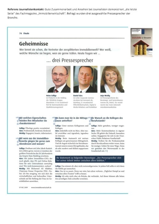 Referenz Journalistenkontakt: