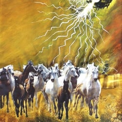 VU 17 Galoppierende Pferdeherde 1, Mischtechnik und Ferroprint, 53×38 cm, 2008
