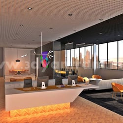 comercial 3d oficina launge diseño de interiores