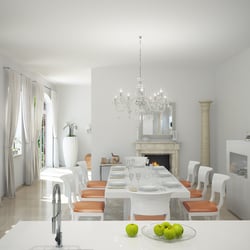 Wohnküche mit Kamin