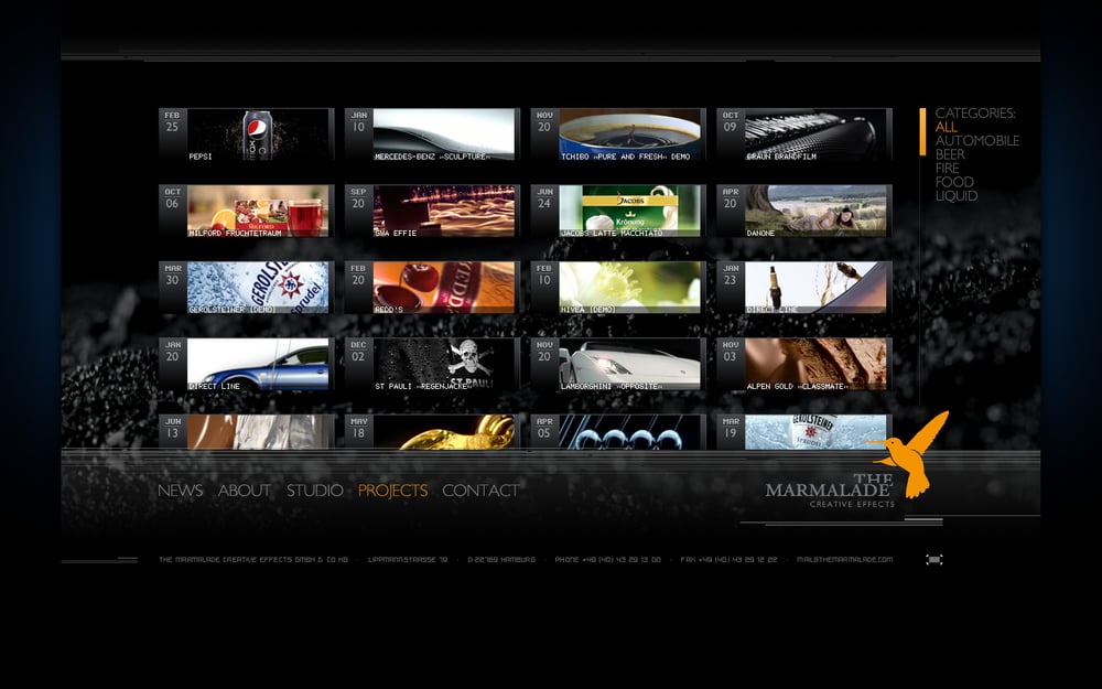 Projectspage der Website von The Marmalade
