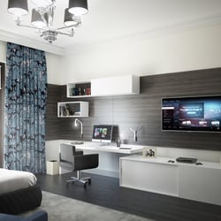 Kinderzimmer mit Arbeitsecke und TV-Wand