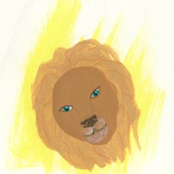„Löwe“ Sternzeichen, Sternzeichen (Aquarell, Tempera, Buntstift)