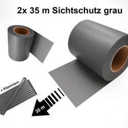 PVC Sichtschutzstreifen Doppelstabmattenzaun 35 m / 65 m – 19 cm grau