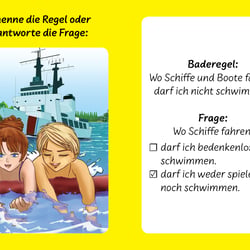 Frage-Antwortkarte zum Spiel „Schwimmen macht Spaß!“