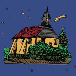 Kunstpostkarte – Wettbergener Kirche / Filzstift, Photoshop