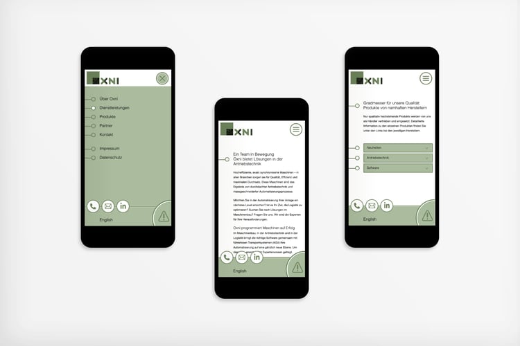Grafik und Webdesign für Oxni Antriebstechnik, Winterthur