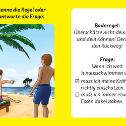 Frage-Antwortkarte zum Spiel „Schwimmen macht Spaß!“
