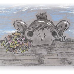Blumenbär, Kreide auf Pappe