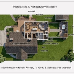 3D Floor Plan: Modern House Addition & Layout Extension