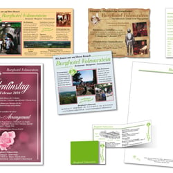Verschiedene Anzeigenvorlagen, Aktionsflyer, Briefbogen und Visitenkarten