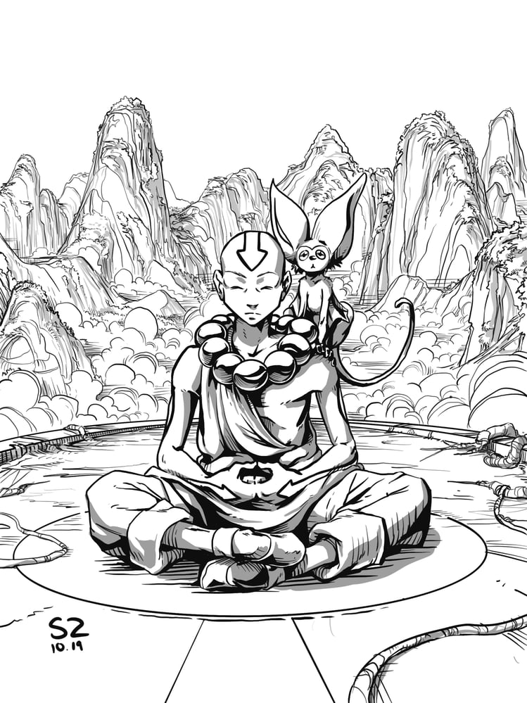 Aang meditating