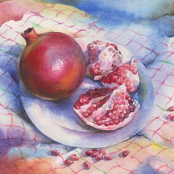 Das Stillleben mit den Granatäpfeln / Aquarellfarben