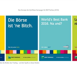 Kampagnenkonzept für BNP Paribas Zertifikate (nicht realisiert, weil zu risikofreudig).