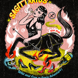 „Sagittarius“, Zodiac & Pin-up Girls illustration series, 2025, procreate + photoshop