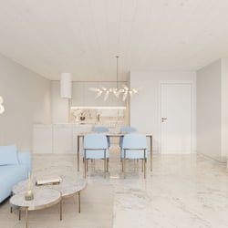 Wohnzimmer mit blauen Möbeln