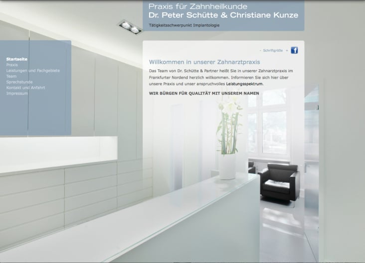 Konzeption, Gestaltung und Programmierung der Praxis-Homepage Dr. Schütte, Zahnarzt in Frankfurt am Main