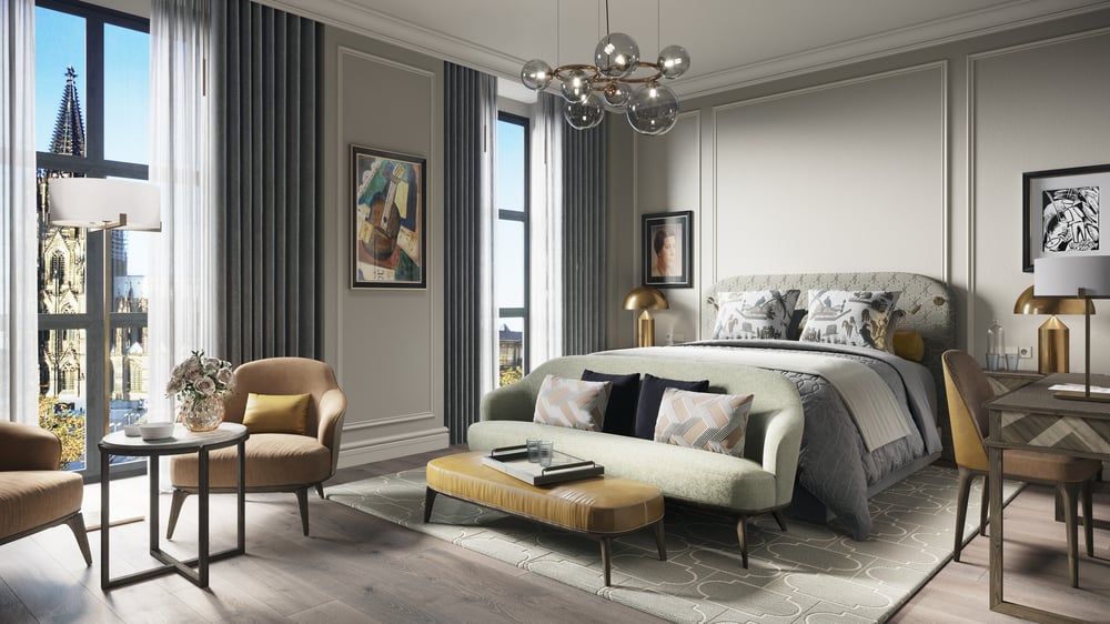 Innenvisualisierung einer luxuriösen Hotelsuiten direkt am Kölner Dom