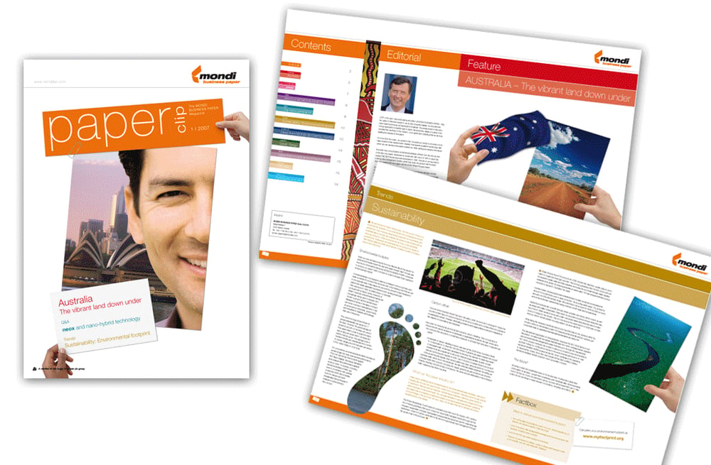 16-seitiges Magazin A3 Mondi Paperclip (im Auftrag Agentur be.public) in D + E