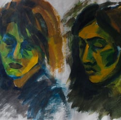Portrait Merlin/ Gina, 2018, Acryl auf Recyclingpapier, 46,5cm x 32cm