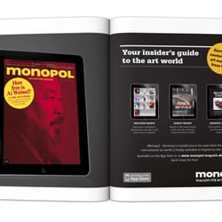 Doppelseite Anzeige für das Monopol Magazin iPad App