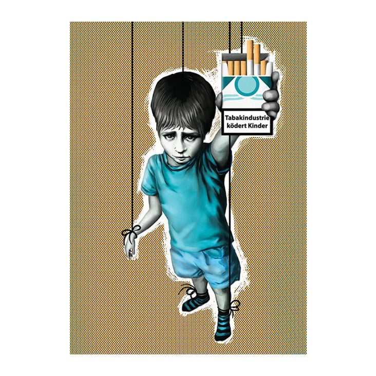 Poster „Tabakindustrie ködert Kinder“