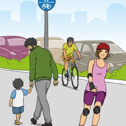 Inline Skater und Radfahrer