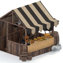 Market stall in Middle ages.