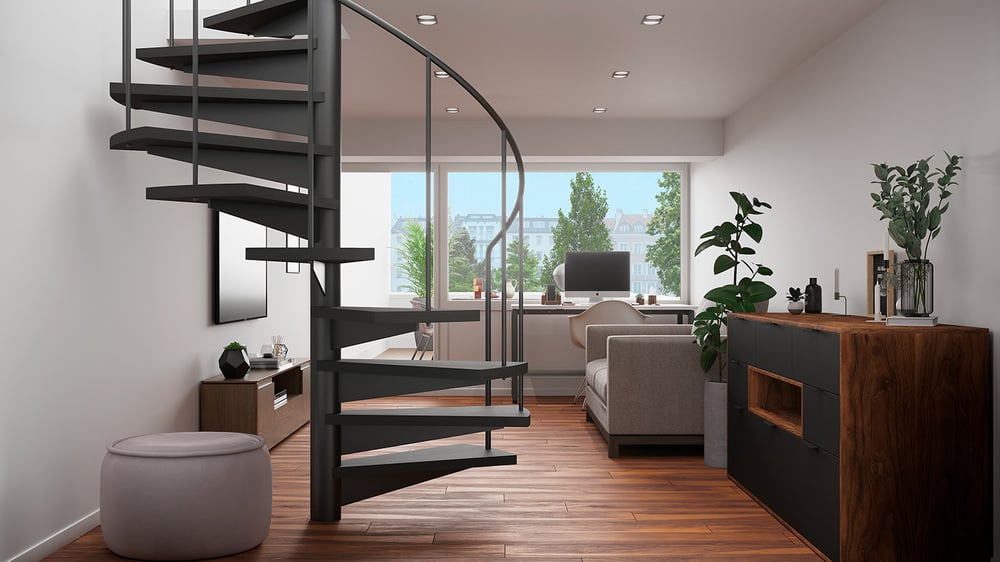 Zimmer mit Wendeltreppe
