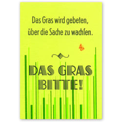 Postkarte »Das Gras bitte«: Illustrative Arbeit mit Messinglinien und den Schriften Erbar, Fatima und Savoy