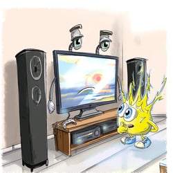 Kinderbuchillustration: Eddie spricht mit dem Fernseher