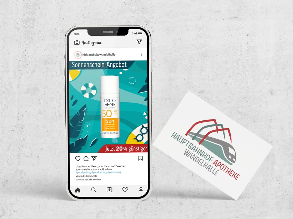 Corporate Design, Logoentwicklung, Print- und Social-Media-Design für die Hauptbahnhof Apotheke in Hamburg