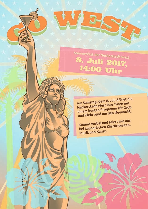 Go West Plakat für das Sommerfest der Neckarstadt-West