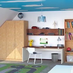 Dachschrägenschrank und Regal im Kinderzimmer
