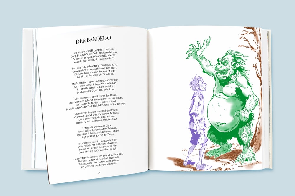 Seite eines Buchs mit Illustration und Gedicht