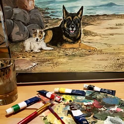 Schäferhund & Freund (Acryl Zeichnung)N