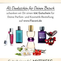Gutschein in entsprechendem Corporate Design mit Parfum-Zusammenstellung.