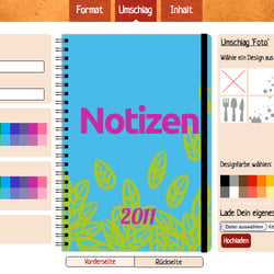 Das Cover kann sowohl mit eigenen Fotos bestückt, als auch mit Farben, Text und Hintergrundgrafiken gestaltet werden.
