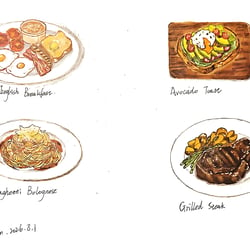 Illustration, Lebensmittelillustration, Dessert, Getränke, Handzeichnung, Alkoholmarker, Grußkarte, Print