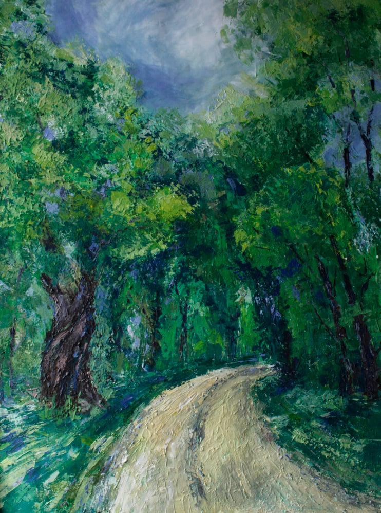 Wald bei Baldern, 2018, Acryl und Strukturmasse auf Packpapier, 50cm x 67cm