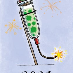 Corona Neujahrskarte Virus im Reagenzglas